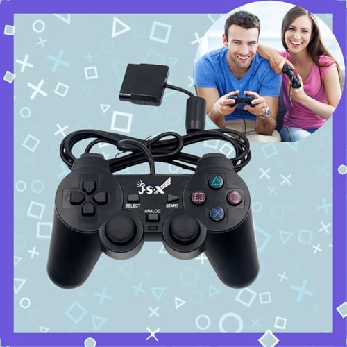 Kit Com 2 Controle Joystick Analógico Dual Shock Com Fio Preto Compatível Para Psone Playstation 2 P