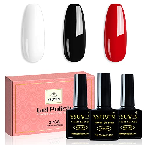 YSUVIN Semi Permanente Smalto per Unghie, 3 Colori Nero Bianco Rosso Smalto Gel Soak Off UV/LED Base Colore Set per Unghie, Usato Per La Casa Fai Da Te Nail Salon, Regalo di San Valentino di Natale