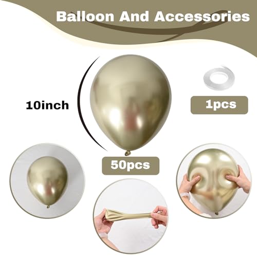 Image of Jobkoo Metallic Gold Balloons, 50Pcs 10Inch Light Gold Chrome Balloons Champagne Gold Party Balloons Golden Helium Latex Balloon for Birthday Valentines Day Anniversary Boho Wedding Party Decorations