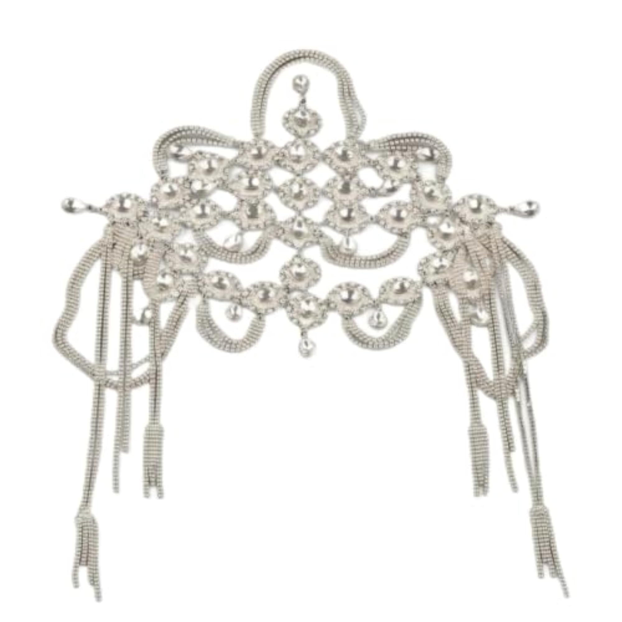 Silver-Tone Rhinestone Hair Headpiece with Tassels
