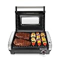 Hamilton Beach Electric Indoor Searing Grill with Viewing Window & Adjustable Temperature Control to 450F, 118 sq. in. Surface Serves 6, Removable Nonstick Grate, Stainless Steel