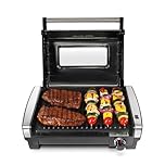 Hamilton Beach Electric Indoor Searing Grill with Viewing Window & Adjustable Temperature Control to 450F, 118 sq. in. Surface Serves 6, PFAS-Free Removable Nonstick Grate, Stainless Steel