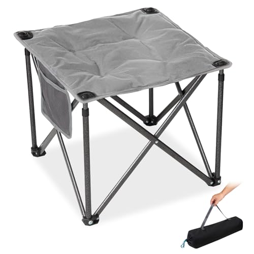 FUNDANGO Oversized Camping Stool with cushion, 18.1 Inch footstool 400 Lbs Heavy Duty Padded Collapsible folding stool Portable Foldable seat for Outdoor Garden Fishing Hiking with Carry Bag (Grey)