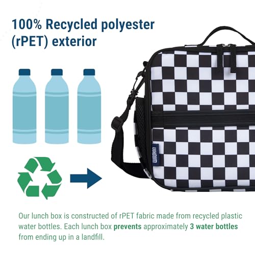 Image of Wildkin Kids ECO rPET Insulated Lunch Box - Keeps Food Hot or Cold, Easy-Clean Lining, Mesh Pockets & BPA-Free - Boys & Girls, Ideal for School, Travel & Daycare - Black and White Checkered