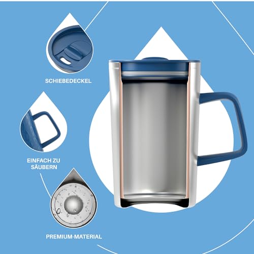 IDEUS® Kaffeebecher 470 ml (16 oz), doppelwandige vakuumisolierte Kaffee- und Teetasse aus Edelstahl mit rutschfestem Griff und… – Ansicht 3