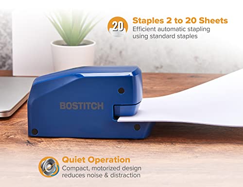 Bostitch Office Portable Electric Stapler, 20 Sheets, Ac Or Battery Powered, Includes 1250 Staples, Blue #TOP2