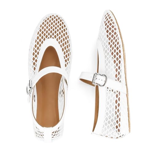 Image of MICIFA Women's Mesh Ballet Flats Fishnet Ballerina Flats Buckle Strap Mary Jane Causal Daily Dress Shoes