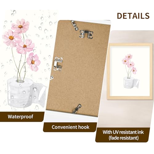 Framed Bathroom Canvas Wall Art - Pink Flowers on Toilet Paper, Elegant Floral Painting for Women, Funny Bathroom Decor Ready to Hang 8"x10" — view 5