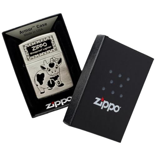 Encendedor Zippo Oil Armor Cow Silver Black miniatura 6