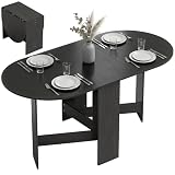 HOMCOM Mesa Plegable de Comedor, Mesa de Cocina Plegable Ovalada, 163x80x75 cm con Alas Abatibles, hasta 6 Personas, para Comedor, Salón, Espacio Pequeño, Negro