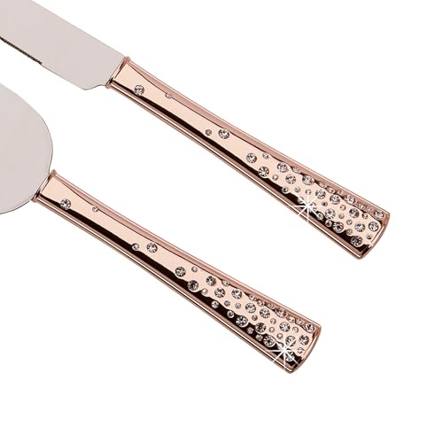 Creative Gifts International Cake Knife and Server Set, Rose Gold Handle with Crystal Embellishments, Gift Box Included, Premium Quality Design, Durable Materials, Functional Everyday Use