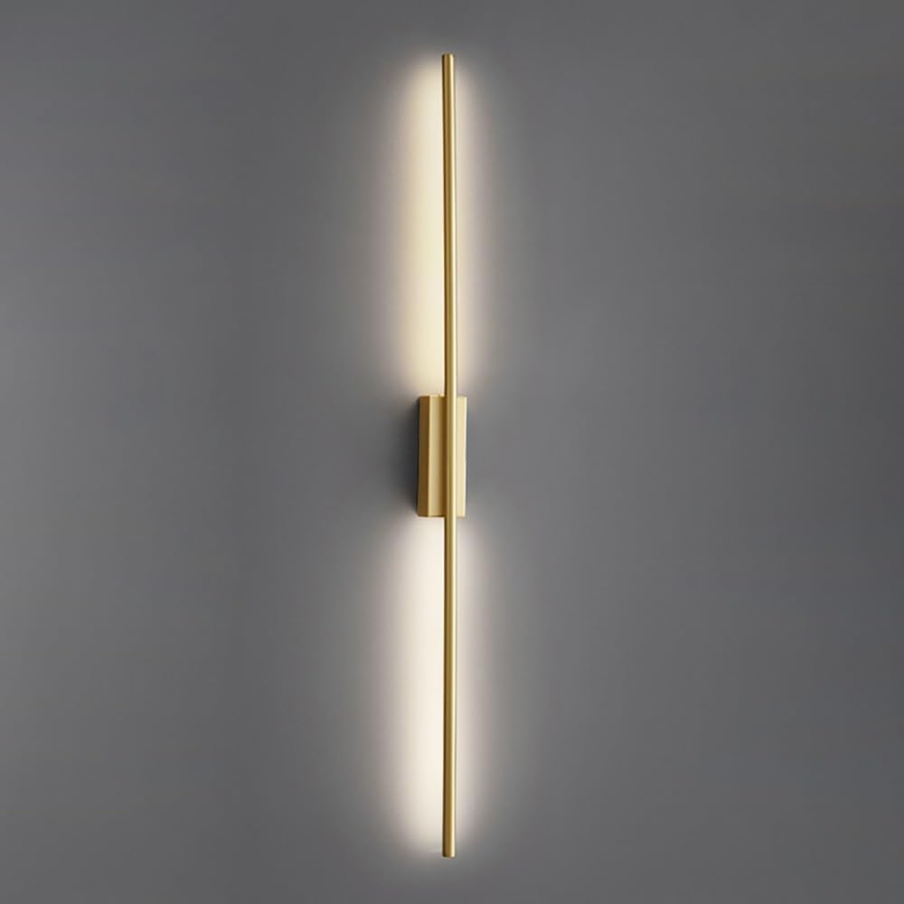 COSRUB Linear LED Brass Wall Mounted Light, Long Tube Dimmable Wall Lamps Modern Simple Ambient Accent Wall Sconces for Living Room Hallway Stairs Bedroom(Gold,100cm/39.37in)