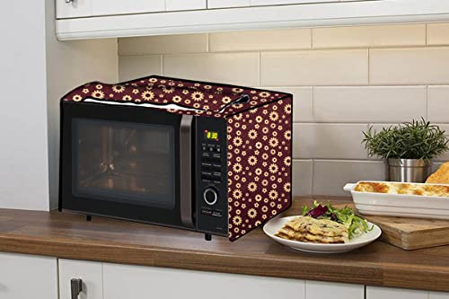 Image of Stylista PVC Microwave Oven Cover for Panasonic 20L NN-CT26HMFDG, Floral Pattern Coffee