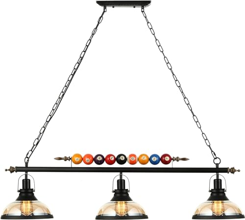 MADISH Pool Table Pendant Light Adjustable Billiard Table Lighting Hanging Lighting Industrial Vintage 3 Heads Pool Table Light Fixture Chandelier for Pool Billiard Table, Bar Table, Game by MADISH - Used condition - US$86.06