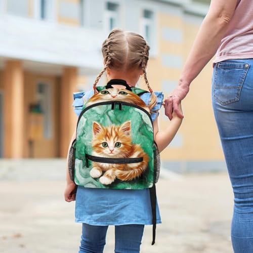 Sac à dos d'école pour la maternelle chat vert multicolore 25cm