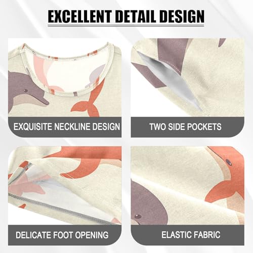 ALAZA Orange Gray Dolphin Pajamas Set Short Sleeve Cotton Sleepwear Summer Pjs 2 Piece 5-14Y4