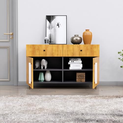 Image of Bniture Storage Cabinet Wooden for Living Room Sideboard with 2 Drawer and 2 Door | Storage Organizer Chest of Drawer Cabinet for Home Hallway Drawing Room Bedroom Kitchen | Slate Grey & Giant Wood