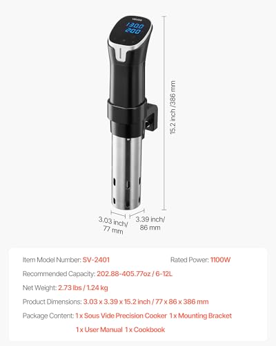 Image of VEVOR Sous Vide Precision Cooker, 1100W Sous-Vide Cooking Machine, WIFI Immersion Circulator with LED Digital Display, Fast-Heating, Accurate Temperature & Timer Control, SUS304 Stainless Steel