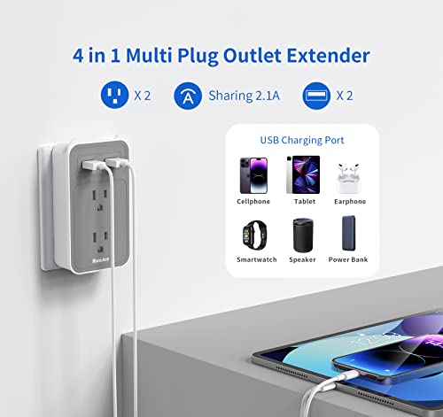 Outlet Extender With Multi Plugs, Huntkey Multi Usb Plug Outlet Splitter W. Phone Cradle & 2 Usb A Plug Charging Port （No Surge Protector) #TOP1