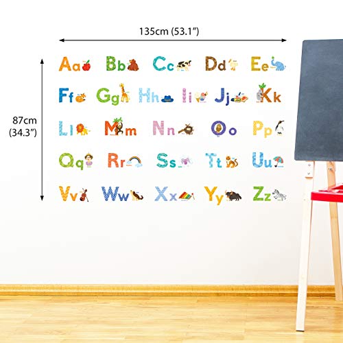 Decowall DAT-1608 My First Alphabet Animals Kids Wall Decals Wall Stickers Peel and Stick Removable Wall Decals for Kids Nursery Bedroom Living Room