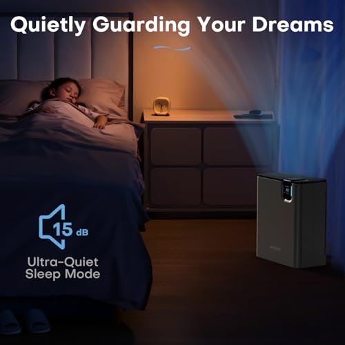 POMORON Air Purifiers for Home Large Room Up to 2500Ft² with Air Quality Sensor&Auto Mode, UV Light, H13 HEPA Air Purifiers Filter 99.97% of Pollen Allergies Smoke Pet Dander for Bedroom, Grey