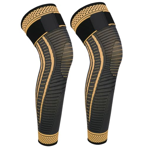 Ruilaibao Long Copper Knee Braces for Women and Men Full Leg Compression Sleeves Anti Sliping Ventilation Long Knee Support with Wraps for ACJ, PCL, Meniscus Tear, Arthritis (Copper, X-Large)