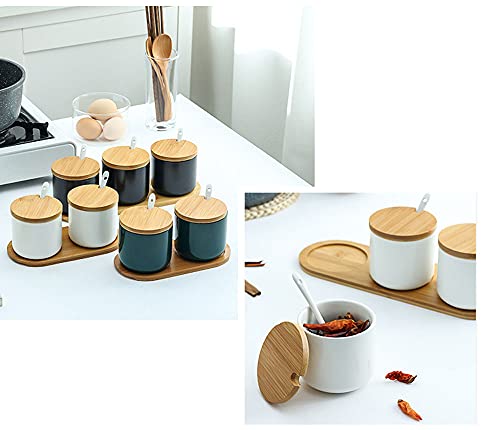 Rocktrend Simple Pure Color Ceramic Spice Jar Seasoning Box Condiment Pot Sugar Bowl With Bamboo Lid And Spoon #TOP5