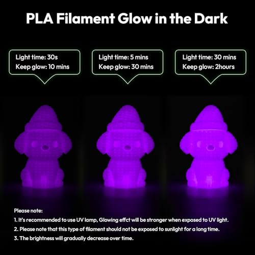 Image of Amolen Glow in the Dark Pla Filament,Shiny Silk & Glow 3D Printer Filament Pla Glow Pla Filament 1.75mm Purple, Best with UV Lamps, Dimensional Accuracy + /- 0.02 mm 1KG(2.2lb)