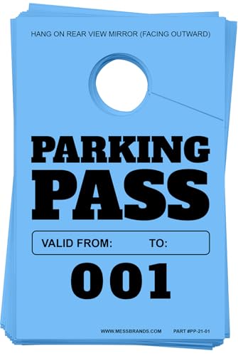 MESS Parking Permit Hang Tag 001-500 Numbered 3x5 Blue Temporary Car Tags for Rear View Mirror or Windshield Parking Pass Hangtags
