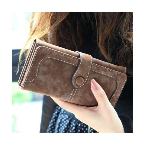Leather Wallet Leather Women's Wallet Matte Suede Long Purse Clutch for Ladies Large Capacity Fashion Coin Pocket Card Holder Large Capacity (Brown,19x9.5cm)