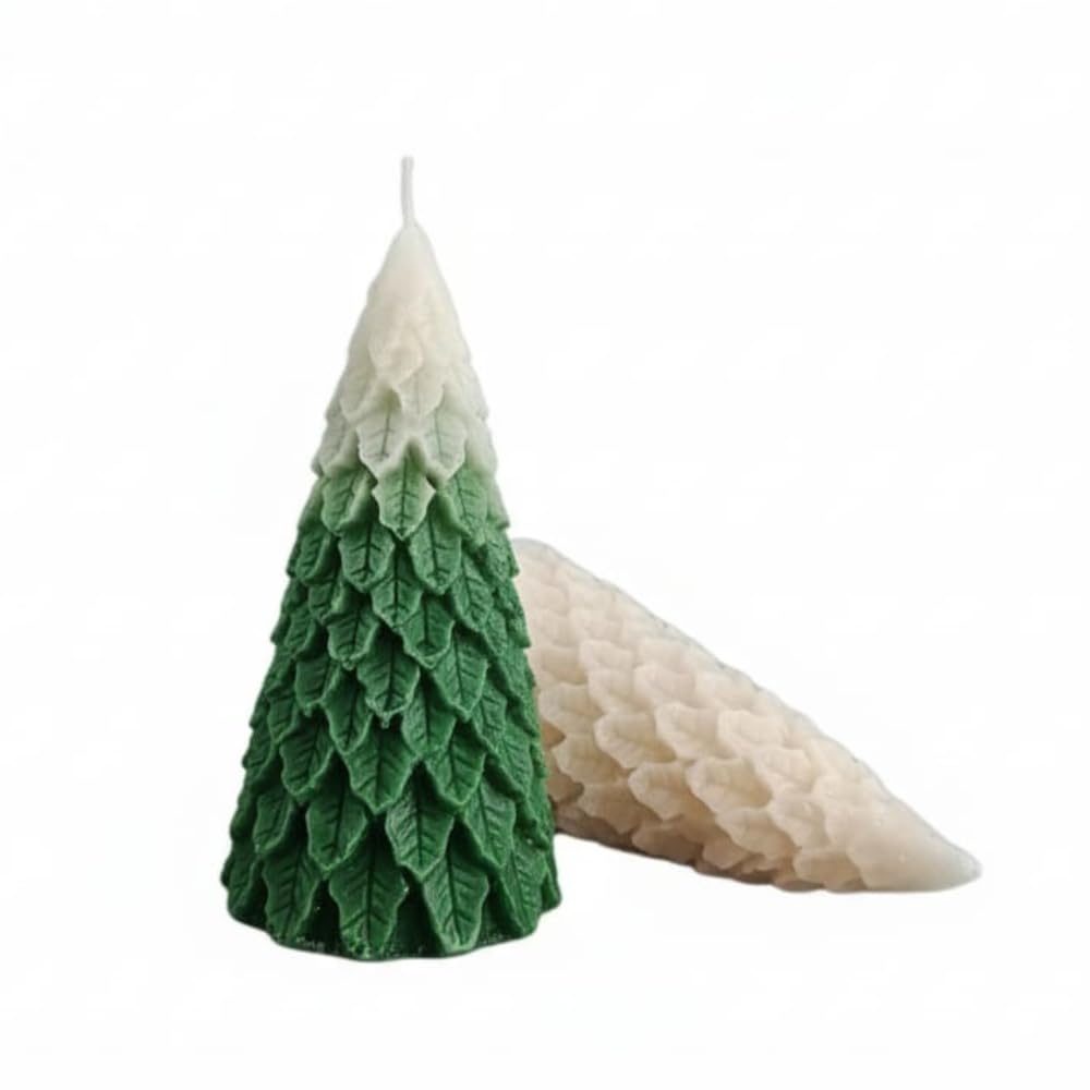 StylizShades 2 Pcs Christmas Tree Shaped Scented Candles, White & Green Wax Snow Tree Candles for Christmas Holiday Table Decoration 1