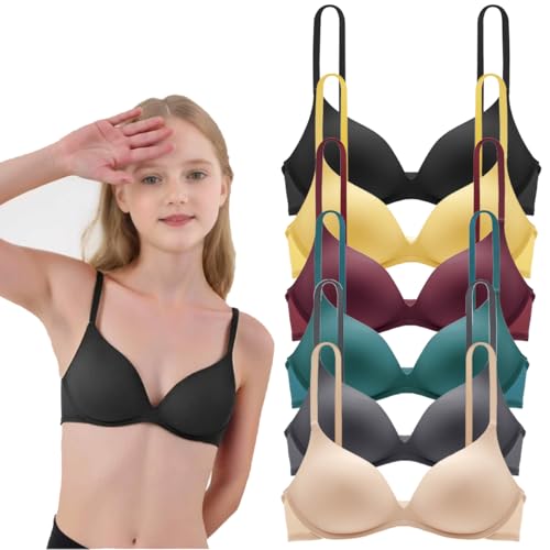 YoBeLove Teens Girls Seamless Bras Everyday Underwear Wire Free Brassiere Unlined Bralettes for 12-14 Years Girls - 6 Pack Multicolor