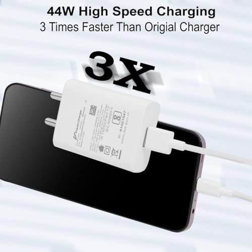 Image of 44W Type C Flash Adapter with Cable Compatible with Vivo X300, X300 Pro, V60e, Y31, Y31 Pro, T4 Pro, V60, T4R, T4x, T2, IQOO 15,13, 10R, Z10, Z10x, Neo 10, Z10 lite 5G, 15C| 44 W Quick Charger Support
