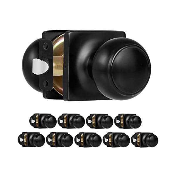 Ilyapa Passage Door Knobs, Black Closet Door Knob- Square Round Style Closet Door Handle Matte Black Farmhouse Door Knobs Interior Non Locking Indoor Doorknob, Round Door Handles, Matte Black, 10 Pack