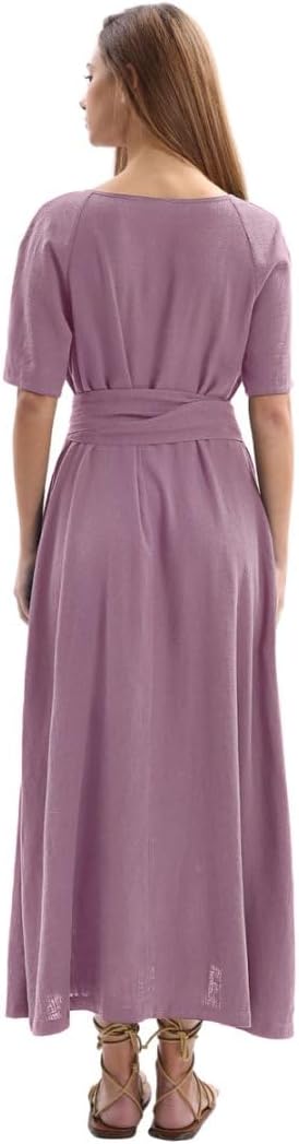 Amazhiyu Womens Linen Short Sleeve V Neck Wrap Maxi Dress Belt Tie with Pockets - Image 3