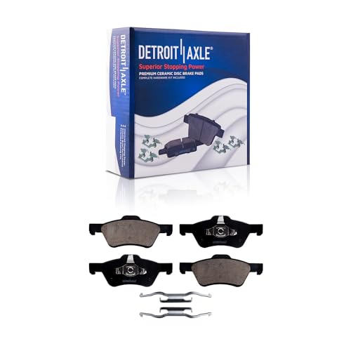 Image of Detroit Axle - Brake Kit for Ford 05-07 Escape Mercury Mariner, 2005 2006 Mazda Tribute, Drilled & Slotted Disc Brakes Rotors Ceramic Brake Pads: 11.92'' inch Front, 11.89'' inch Rear Rotor