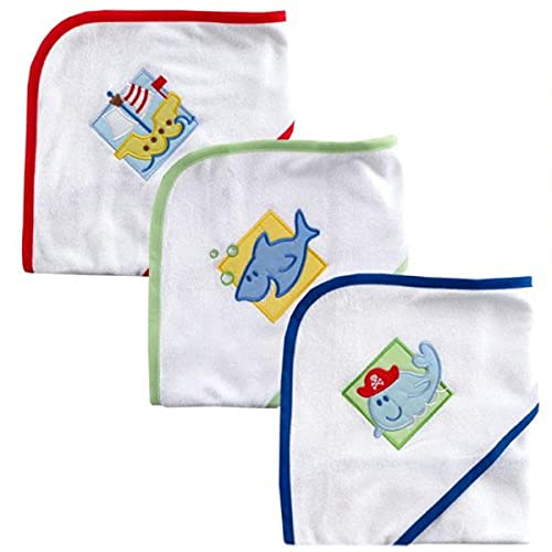 Image of Luvable Friends Patches Hooded Towels, Boy, 3 Pack