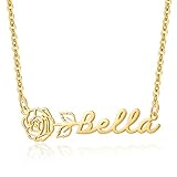 MLUHKEE Birth Flower Name Necklace Personalized, 18K Gold Plated Floriography Custom Birth Necklace with Name, Flower Wishes Customized Necklace Birthday Gifts for Women, 3 Colors