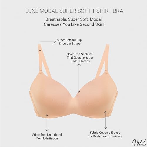 Image of NYKD (NYB013 Ultra Soft Modal Fabric Lightly Padded & Non Wired Tshirt Bra for Women | Seamless Neckline with Comfortable, Soft & Non Slip Shoulder Strap