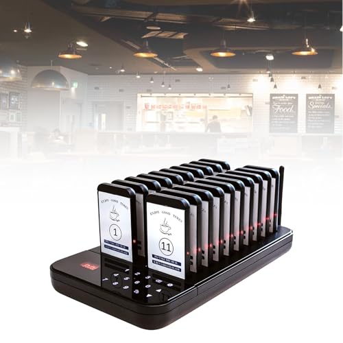 IINCOOY Wireless Restaurant Pager Calling System 20 Coasters Buzzer Vibrator Bell Receiver for Food Truck Bar Coffee Fast Food Bar Cafe