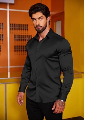 Image of Combo of Men's Premium Satin Cotton Shirt with Full Sleeves & Spread Collar | Smooth Finish | Slim Fit | Stylish Button Down Shirt for Evening, Casual Pack of 2