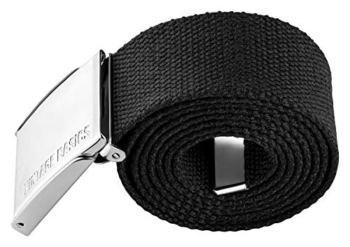 VINTAGE BASICS Unisex Stoffgürtel 130cm lang - 3,8cm breit - Herren und Damen Gürtel - Stufenlos verstellbarer Canvas Belt - Metallschnalle Schwarz