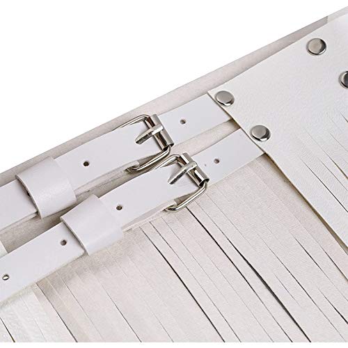 Taikmd Women's Faux Leather Fringe Skirt Double Waist Belt Tassel Rave Dance Punk Clubwear (White) #TOP3