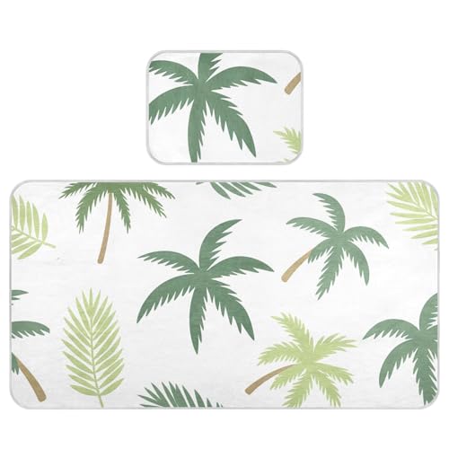 Bolaz Summer Sleeping Bed Pad, Coconut Tree Palm Leaves Pattern Cooling Mattress Set Breathable Bed Mat Ice Silk Mat + Pillow Cover for Toddler Boys Girls