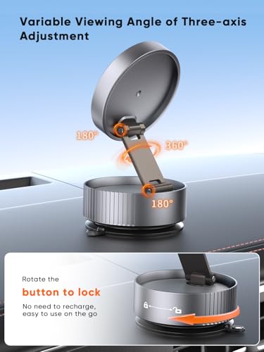 Image of CableCreation Magnetic Car Phone Holder Mount,Triple-Axis Adjustable Vacuum Suction Cup with N52 Magnets, Foldable Zinc Alloy Dashboard /Windshield Mount Compatible with All Smartphones