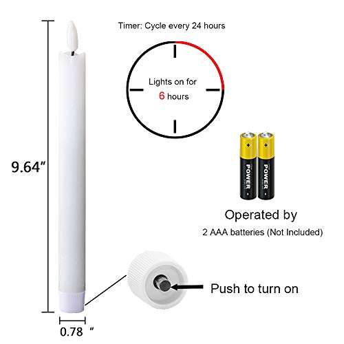Image of White Flameless Taper Candles Battery Operated with 6H Timer, Real Wax 3D Wick Flickering LED Taper Candles Dinner Wedding Holiday Decor(6 Pack, 0.78 x 9.64 Inches)