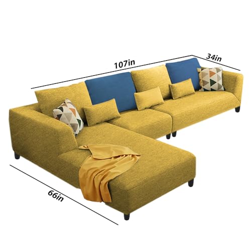 Image of Casaliving Minta LHS 6 Seater L Shape Sofa Set for Living Room (Yellow Colour) Velvet Fabric Sofa Set for Living Room