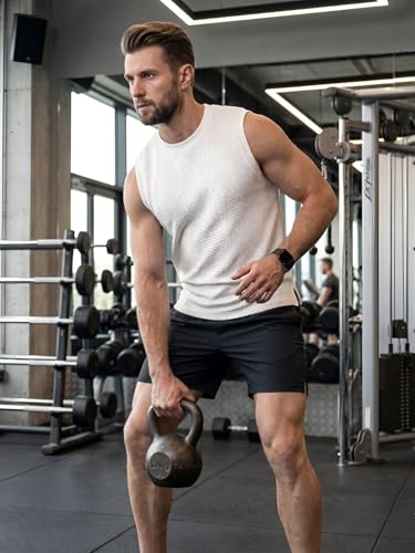 Image of GRECIILOOKS Sleeveless T Shirts for Men | Round Neck Textured Tshirt for Men in Premium Jacquard Knit | Gym Tank Top Mens Style with Stretch Comfort | Casual Streetwear Layering Tee