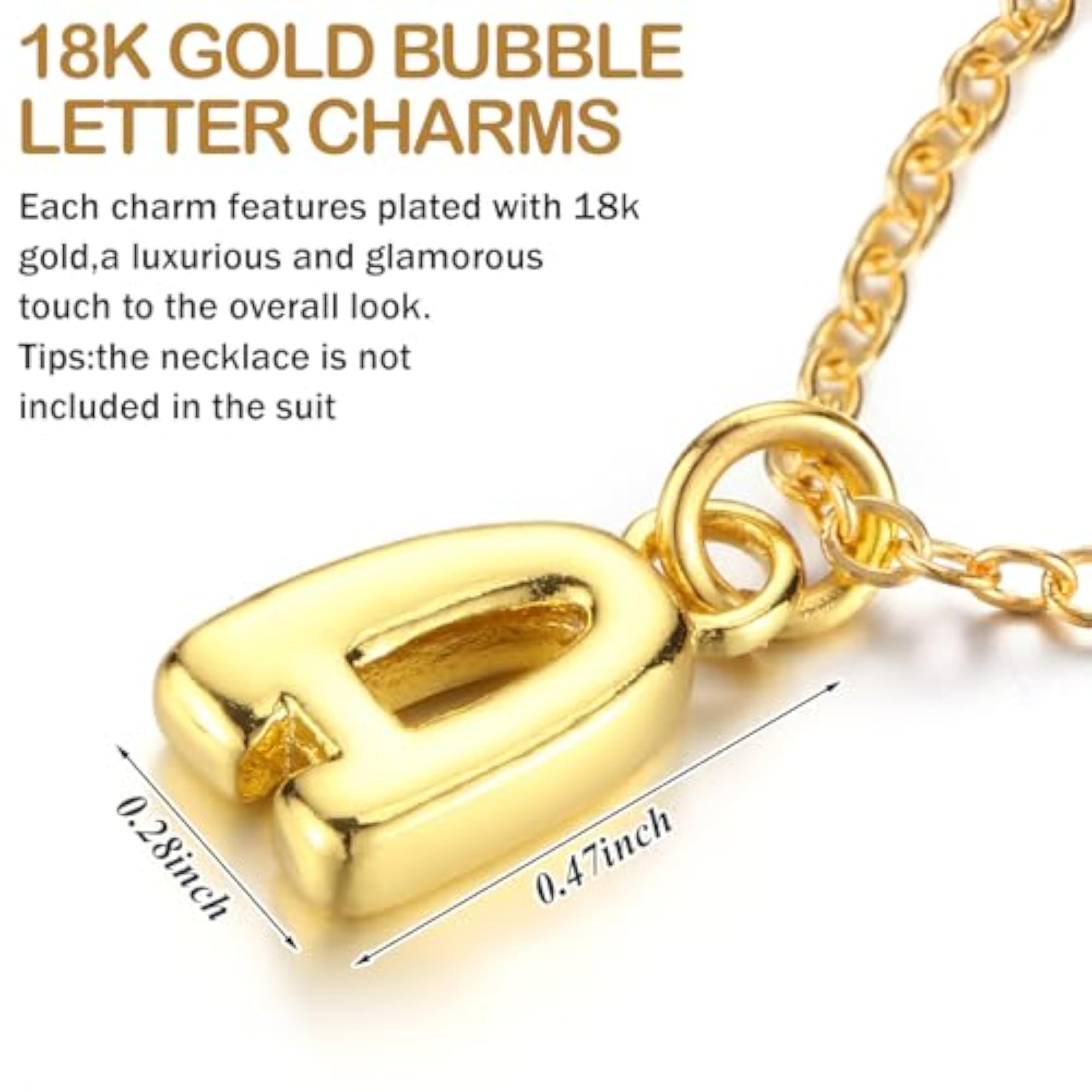 18K Gold Bubble A-Z Alphabet Pendant for DIY