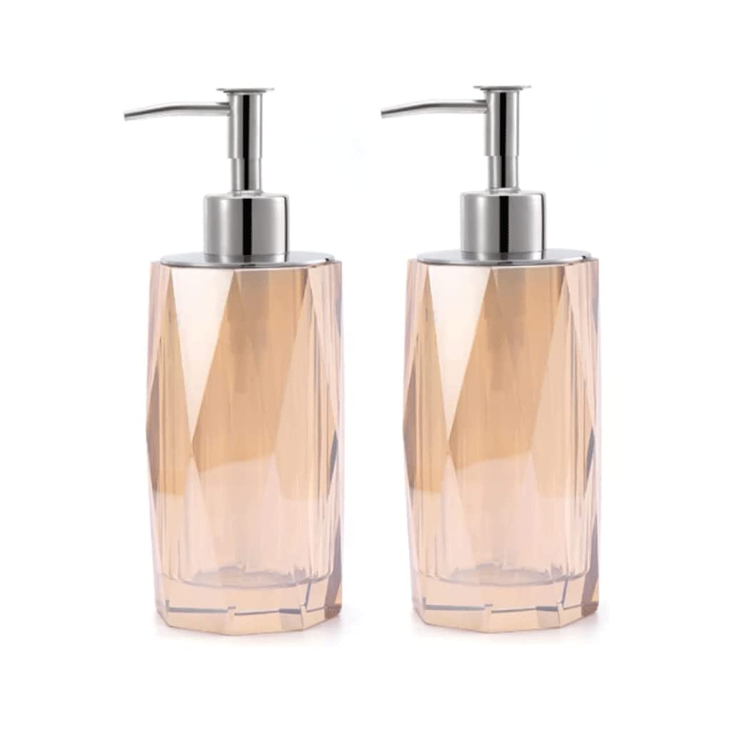 Cylindryczny dozownik mydła, przezroczysta syntetyczna pompka do mydła z kryształu ze stali nierdzewnej, dozownik do balsamu do rąk, 200 ml/6,8 uncji, bursztynowy - 2 sztuki, bursz,Amber-2 Pack
